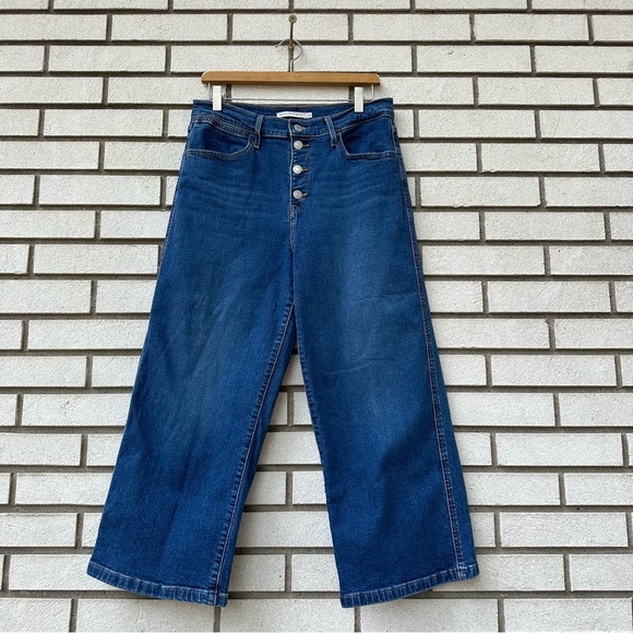 Levi’s Mile High Cropped Wide Leg Jeans Sun Devil Heat Dark Wash Button Fly - Picture 3 of 13